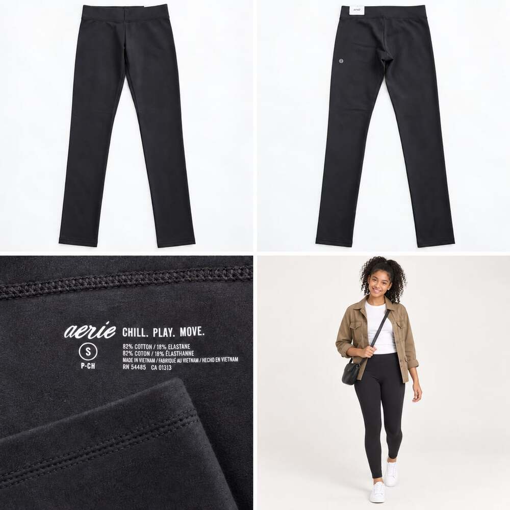 NWOT Aerie Chill Play Move Black Cotton Leggings Size Small